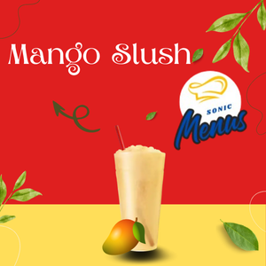 Sonic Mango Slush, a refreshing frozen drink with sweet, tropical mango flavor, served icy cold.