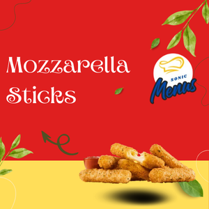 Crispy Sonic Mozzarella Sticks filled with melted cheese, served with zesty marinara sauce, popular appetizer on Sonic menu