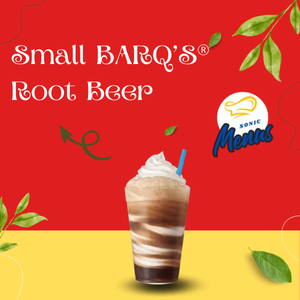 Small sized cup filled with frosty, dark BARQ’S® Root Beer topped with fizzy bubbles and a foamy head